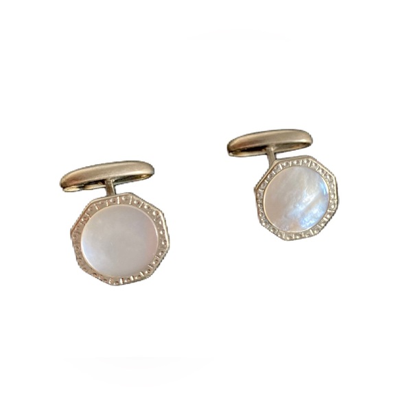 Victorian Mother Of Pearl Silver Octagon Cufflinks Vintage Shirt Accessory. - Picture 2 of 5